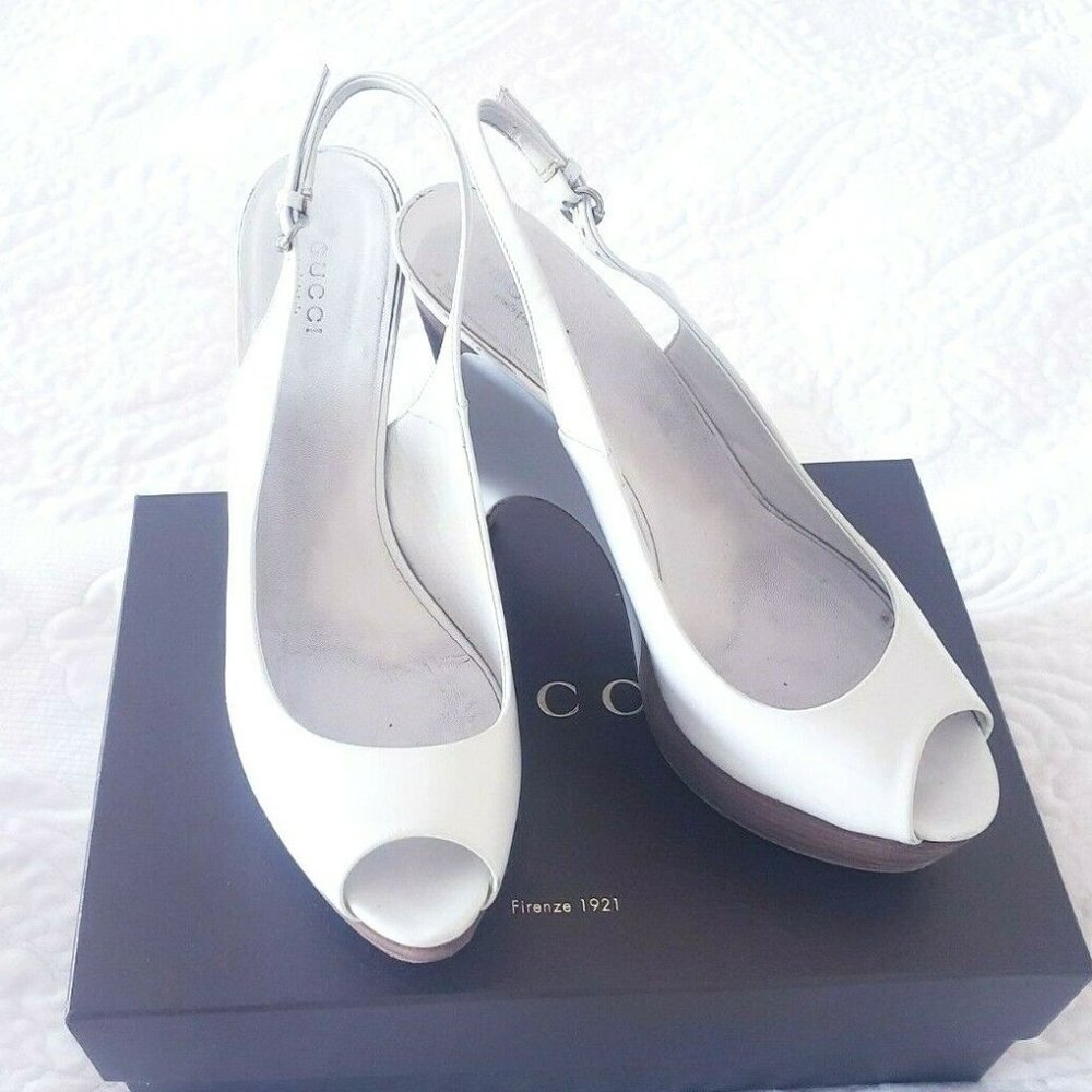 !SOLD! High End Brand GUCCI Wedges Wooden Platform Open Toe Slingbacks ITALY 8.5 - Picture 3 of 8